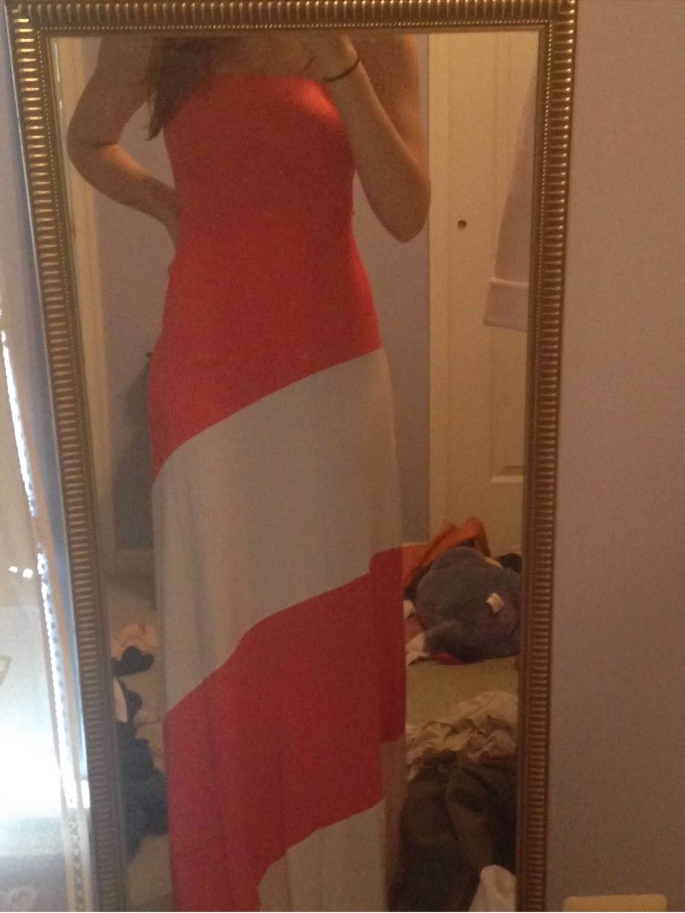 Strapless Colorblock Maxi Dress in Pink and Cream